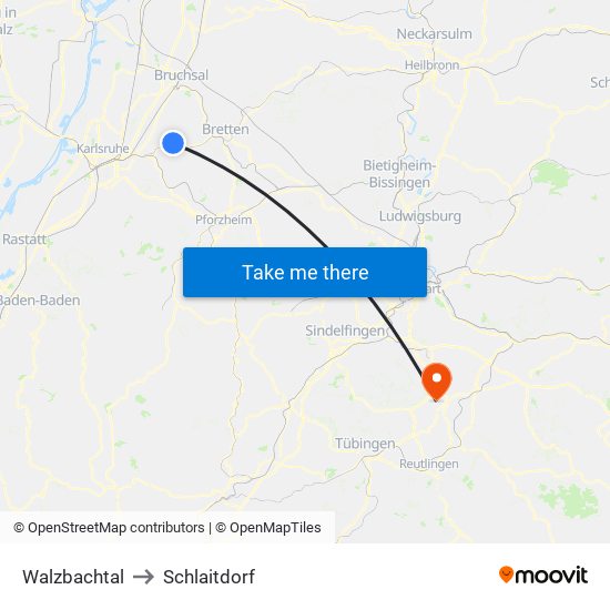 Walzbachtal to Schlaitdorf map