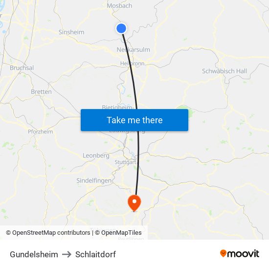 Gundelsheim to Schlaitdorf map