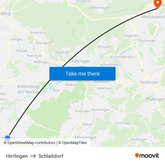 Hirrlingen to Schlaitdorf map