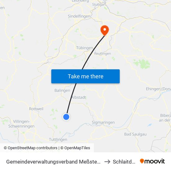 Gemeindeverwaltungsverband Meßstetten to Schlaitdorf map