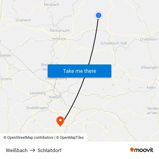 Weißbach to Schlaitdorf map