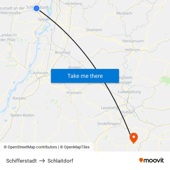 Schifferstadt to Schlaitdorf map