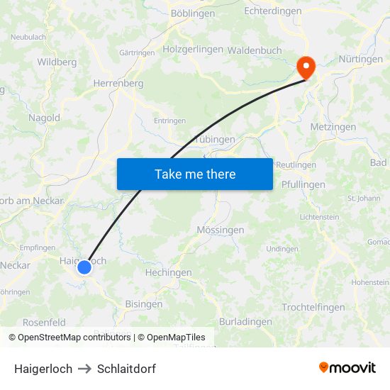 Haigerloch to Schlaitdorf map