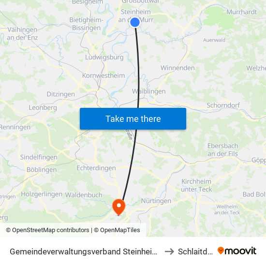 Gemeindeverwaltungsverband Steinheim-Murr to Schlaitdorf map