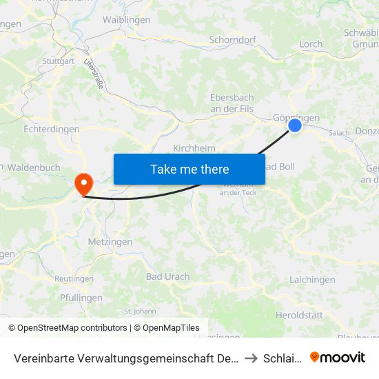 Vereinbarte Verwaltungsgemeinschaft Der Stadt Göppingen to Schlaitdorf map