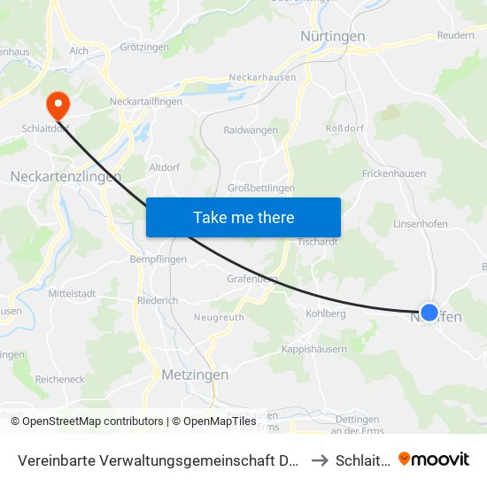 Vereinbarte Verwaltungsgemeinschaft Der Stadt Neuffen to Schlaitdorf map