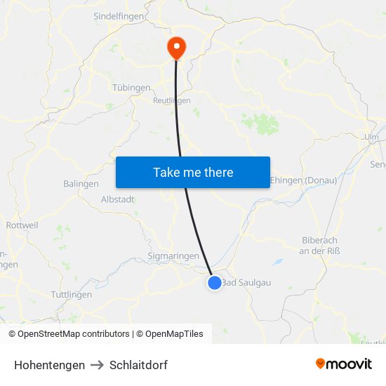 Hohentengen to Schlaitdorf map