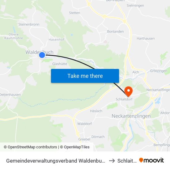 Gemeindeverwaltungsverband Waldenbuch/Steinenbronn to Schlaitdorf map