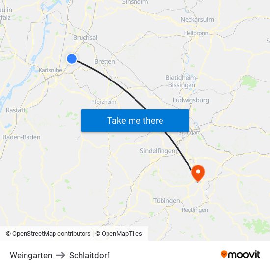 Weingarten to Schlaitdorf map