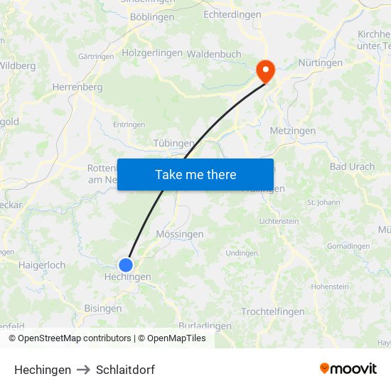 Hechingen to Schlaitdorf map