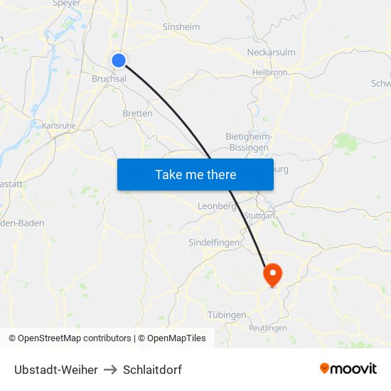 Ubstadt-Weiher to Schlaitdorf map