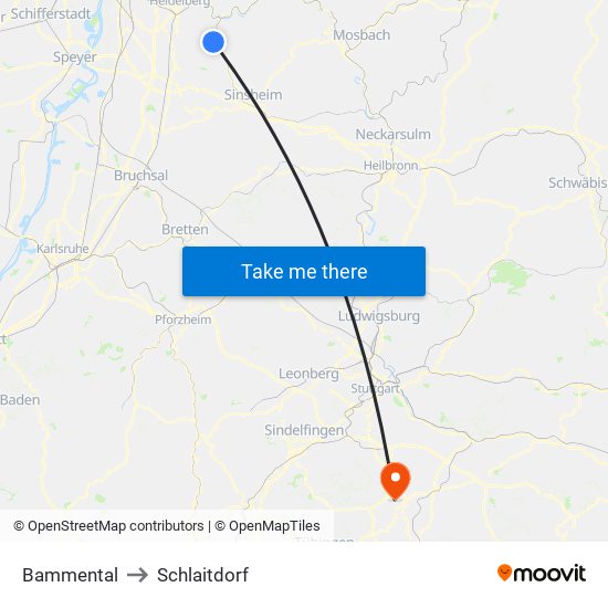 Bammental to Schlaitdorf map