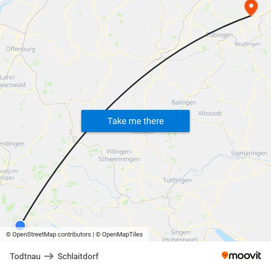 Todtnau to Schlaitdorf map