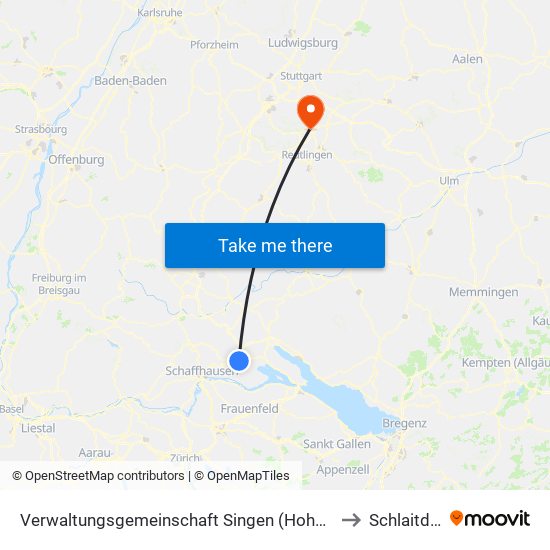 Verwaltungsgemeinschaft Singen (Hohentwiel) to Schlaitdorf map