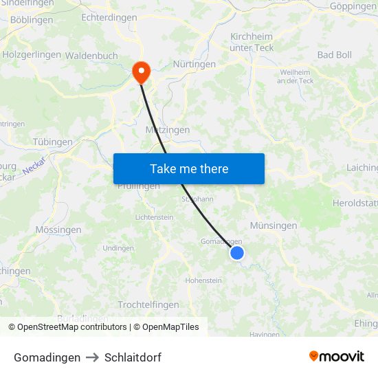 Gomadingen to Schlaitdorf map