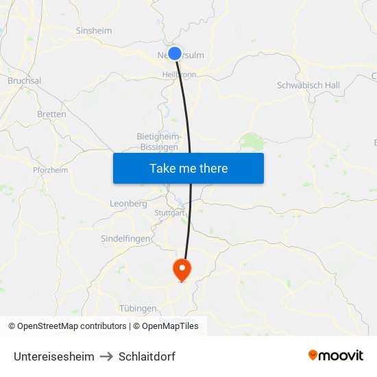 Untereisesheim to Schlaitdorf map