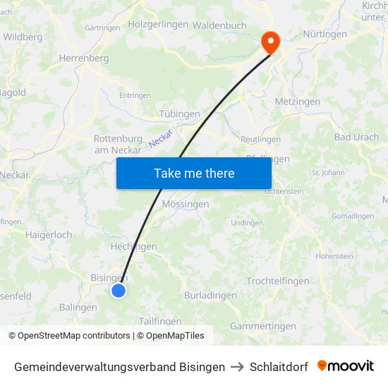 Gemeindeverwaltungsverband Bisingen to Schlaitdorf map