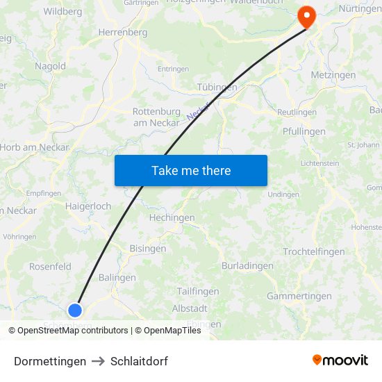 Dormettingen to Schlaitdorf map