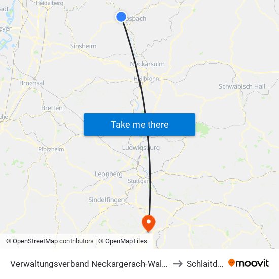 Verwaltungsverband Neckargerach-Waldbrunn to Schlaitdorf map