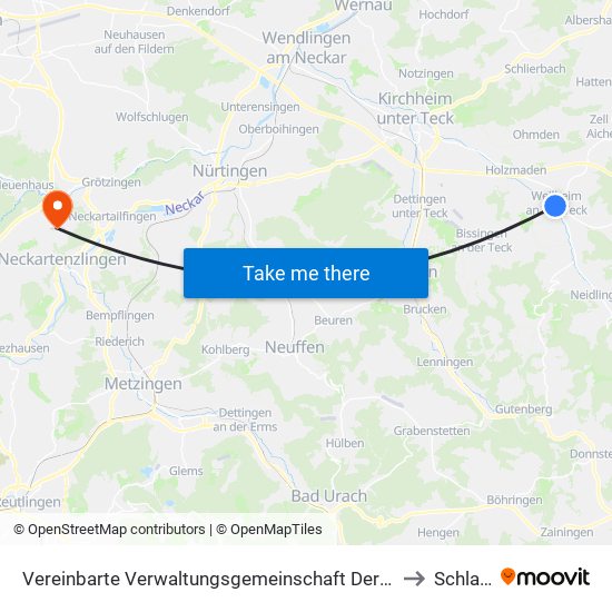 Vereinbarte Verwaltungsgemeinschaft Der Stadt Weilheim An Der Teck to Schlaitdorf map