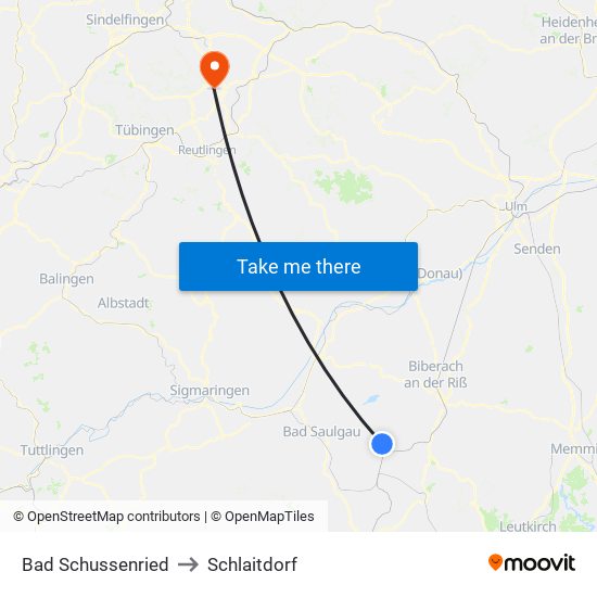 Bad Schussenried to Schlaitdorf map