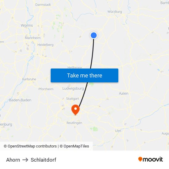 Ahorn to Schlaitdorf map