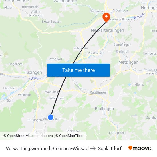 Verwaltungsverband Steinlach-Wiesaz to Schlaitdorf map