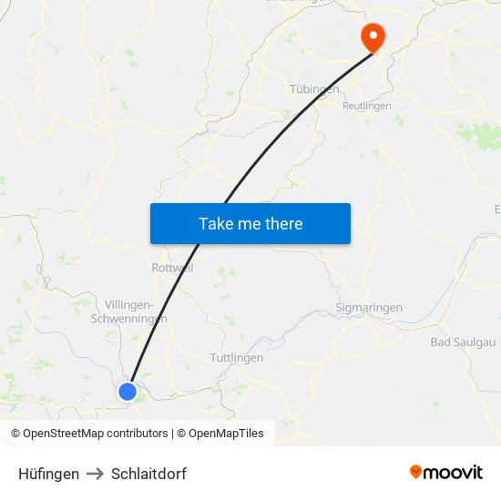 Hüfingen to Schlaitdorf map