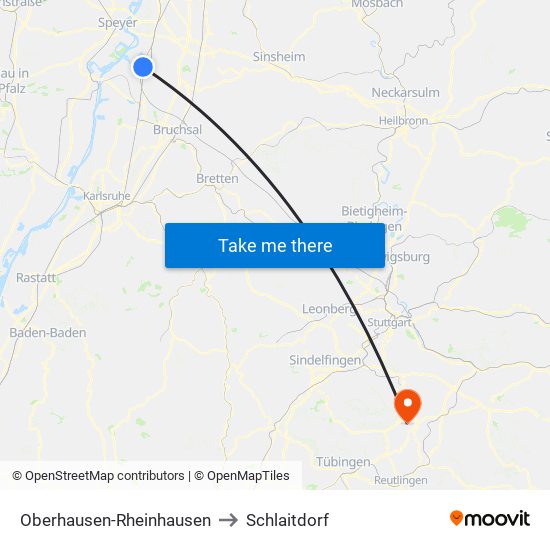 Oberhausen-Rheinhausen to Schlaitdorf map