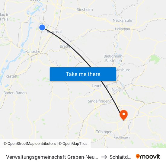 Verwaltungsgemeinschaft Graben-Neudorf to Schlaitdorf map