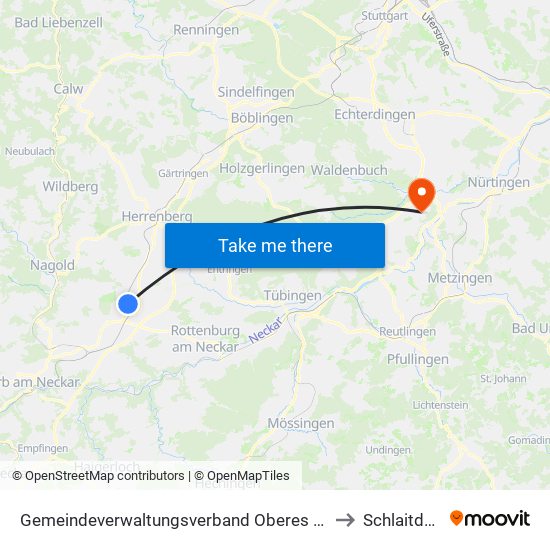 Gemeindeverwaltungsverband Oberes Gäu to Schlaitdorf map