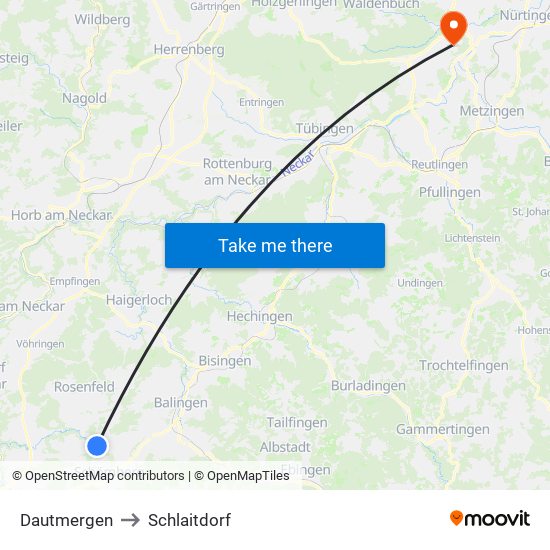 Dautmergen to Schlaitdorf map