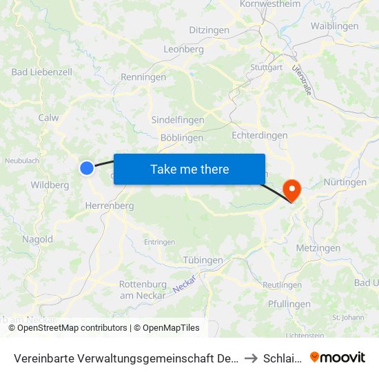Vereinbarte Verwaltungsgemeinschaft Der Stadt Herrenberg to Schlaitdorf map