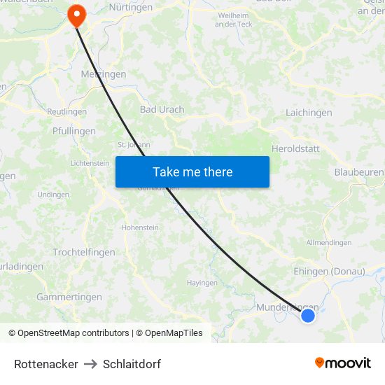 Rottenacker to Schlaitdorf map