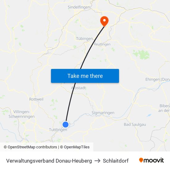 Verwaltungsverband Donau-Heuberg to Schlaitdorf map