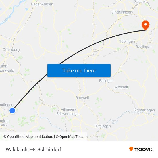 Waldkirch to Schlaitdorf map