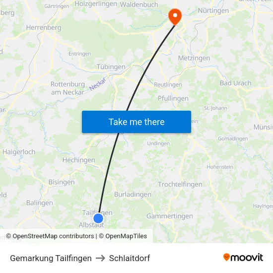 Gemarkung Tailfingen to Schlaitdorf map