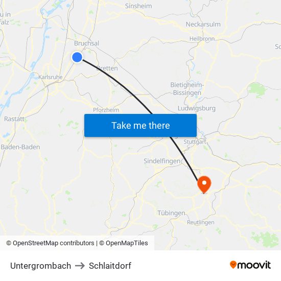 Untergrombach to Schlaitdorf map