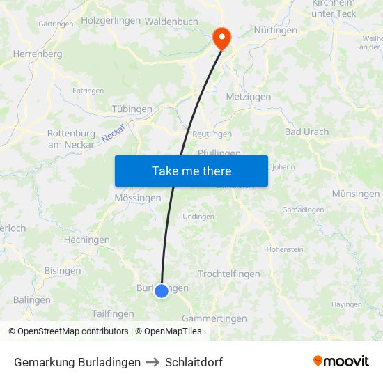 Gemarkung Burladingen to Schlaitdorf map