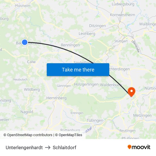 Unterlengenhardt to Schlaitdorf map