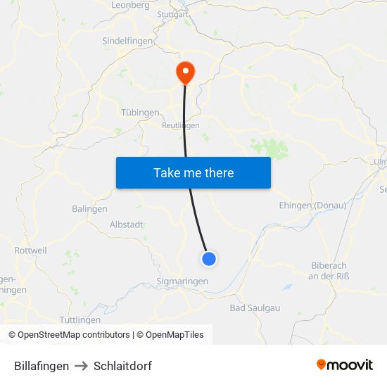 Billafingen to Schlaitdorf map