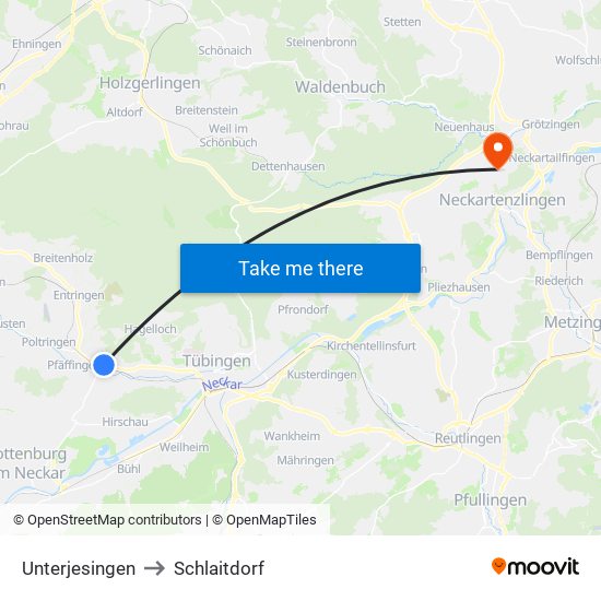 Unterjesingen to Schlaitdorf map
