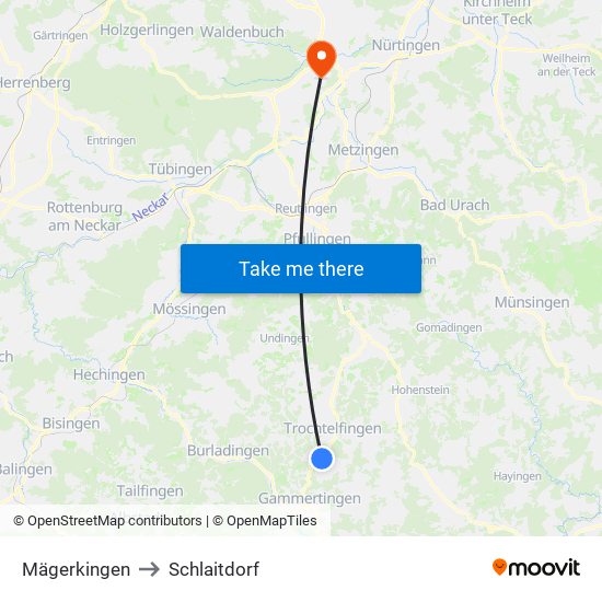 Mägerkingen to Schlaitdorf map