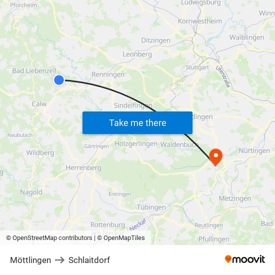 Möttlingen to Schlaitdorf map