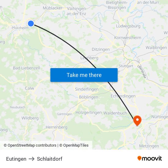 Eutingen to Schlaitdorf map