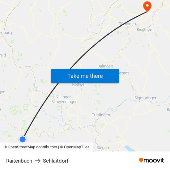 Raitenbuch to Schlaitdorf map