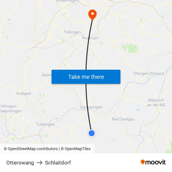 Otterswang to Schlaitdorf map