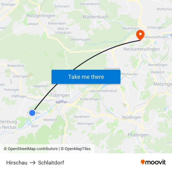 Hirschau to Schlaitdorf map