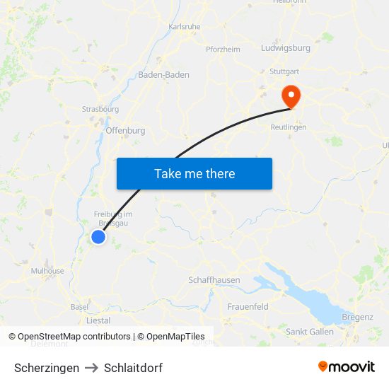 Scherzingen to Schlaitdorf map