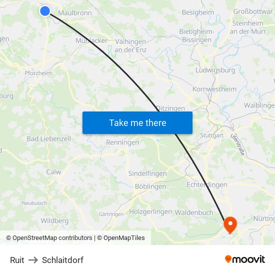 Ruit to Schlaitdorf map